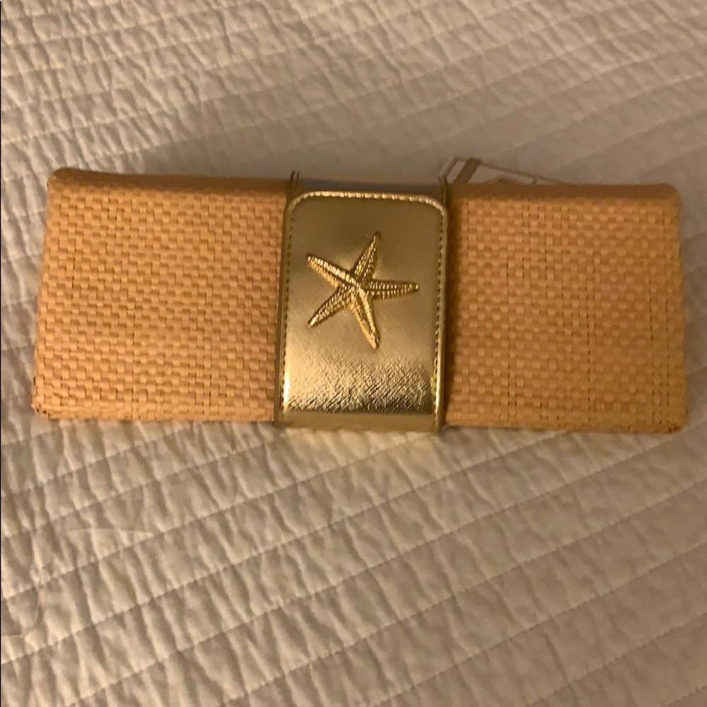 NWT Straw & Gold Clutch with Starfish
